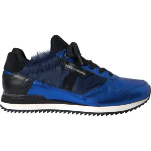 Dolce & Gabbana Blue Black Calf Hair Leather Sneakers Shoes