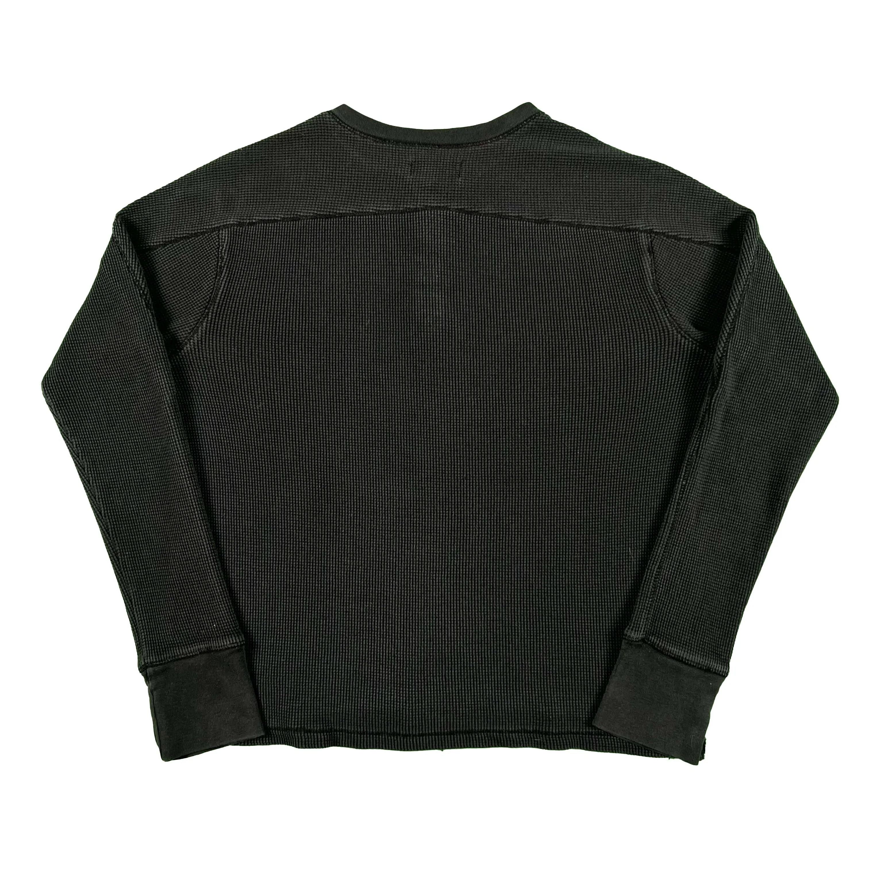 00s Faded Black Polo Waffle Knit Thermal- M