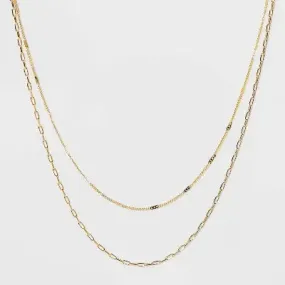 14K Gold Plated Flat Beaded and Link Chain Duo Necklace - A New Day Gold