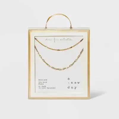 14K Gold Plated Flat Beaded and Link Chain Duo Necklace - A New Day Gold