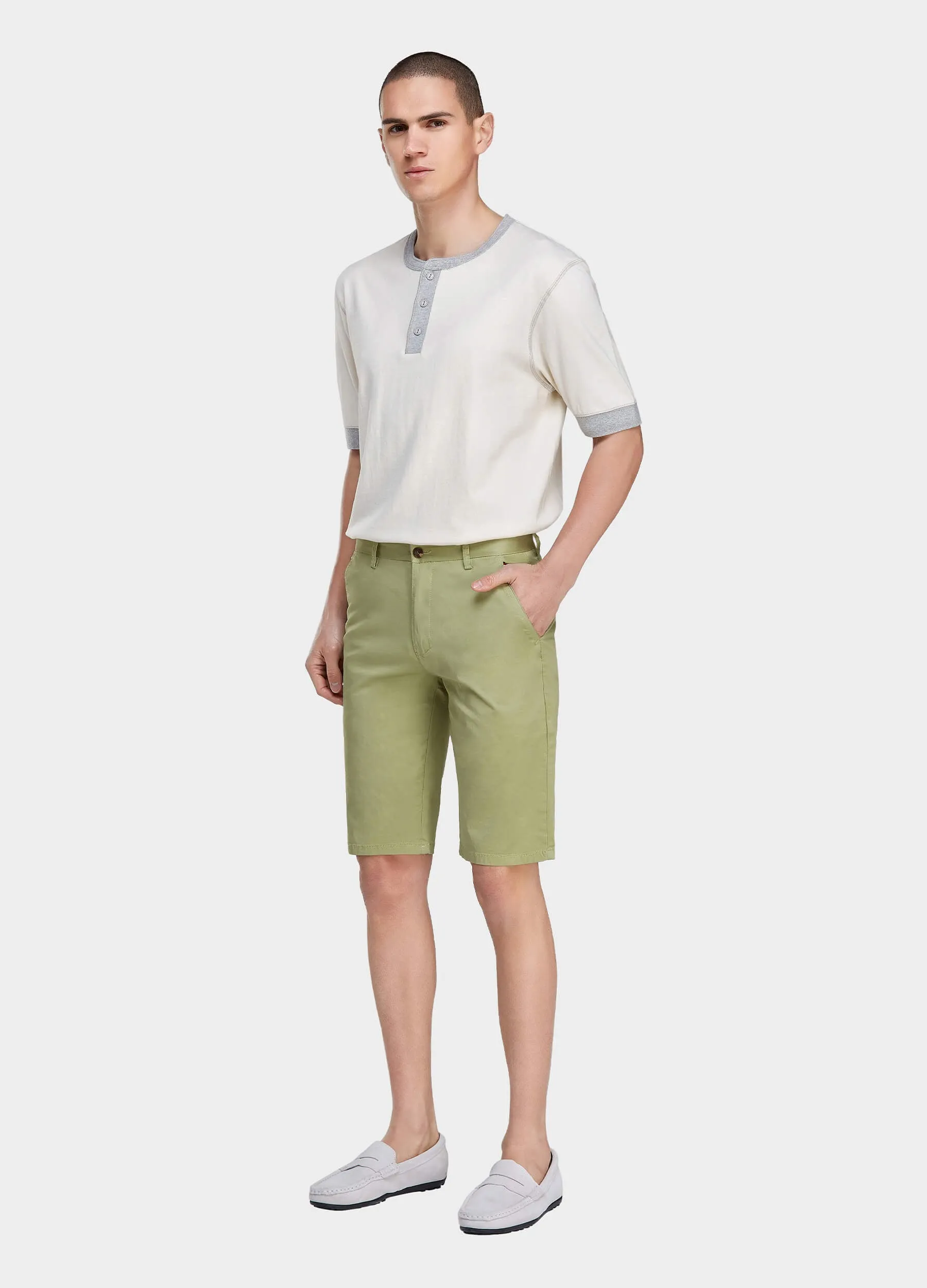 1PA1 Men's Flat Front Cotton Shorts with Slant Pocket Slim Fit(Clearance)