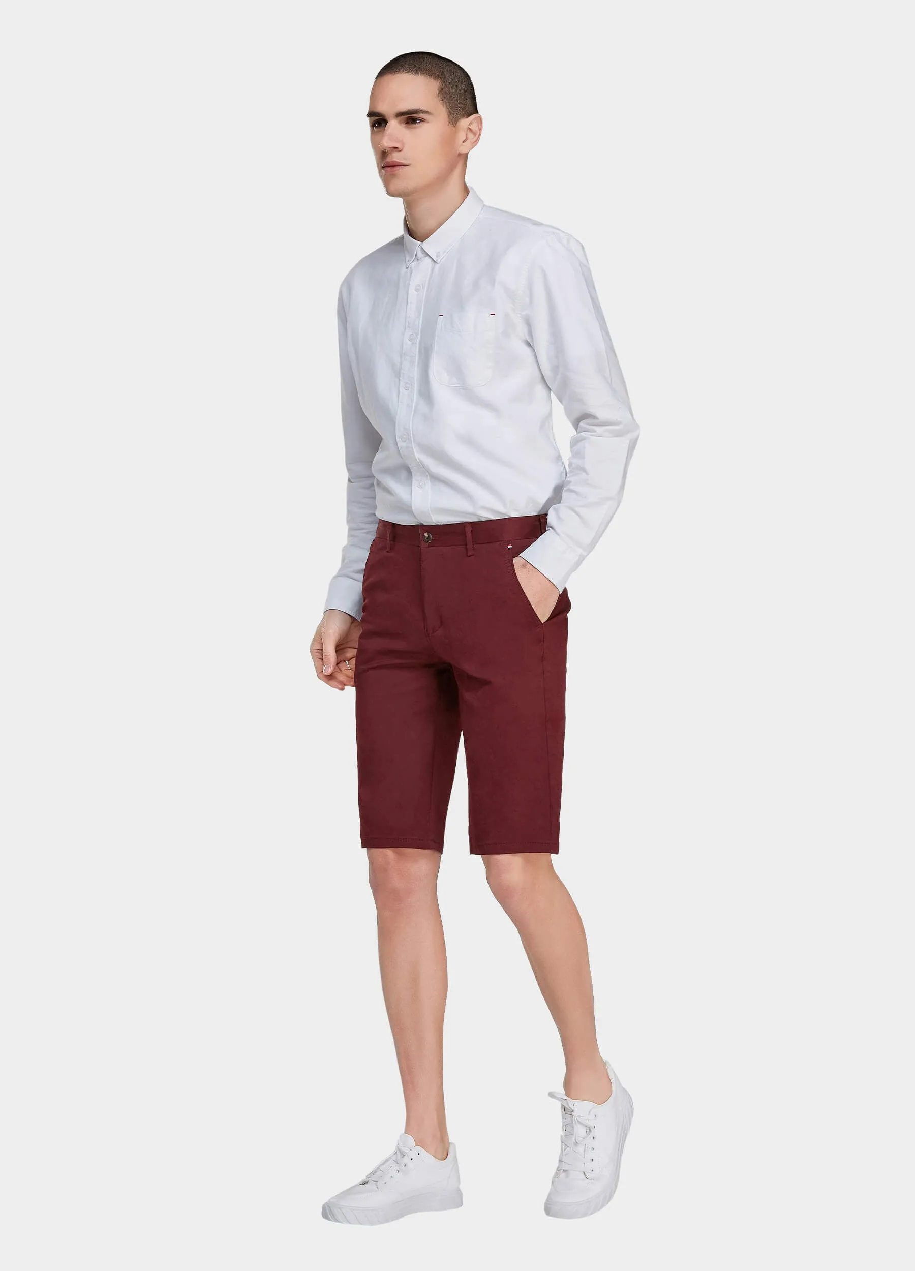 1PA1 Men's Flat Front Cotton Shorts with Slant Pocket Slim Fit(Clearance)