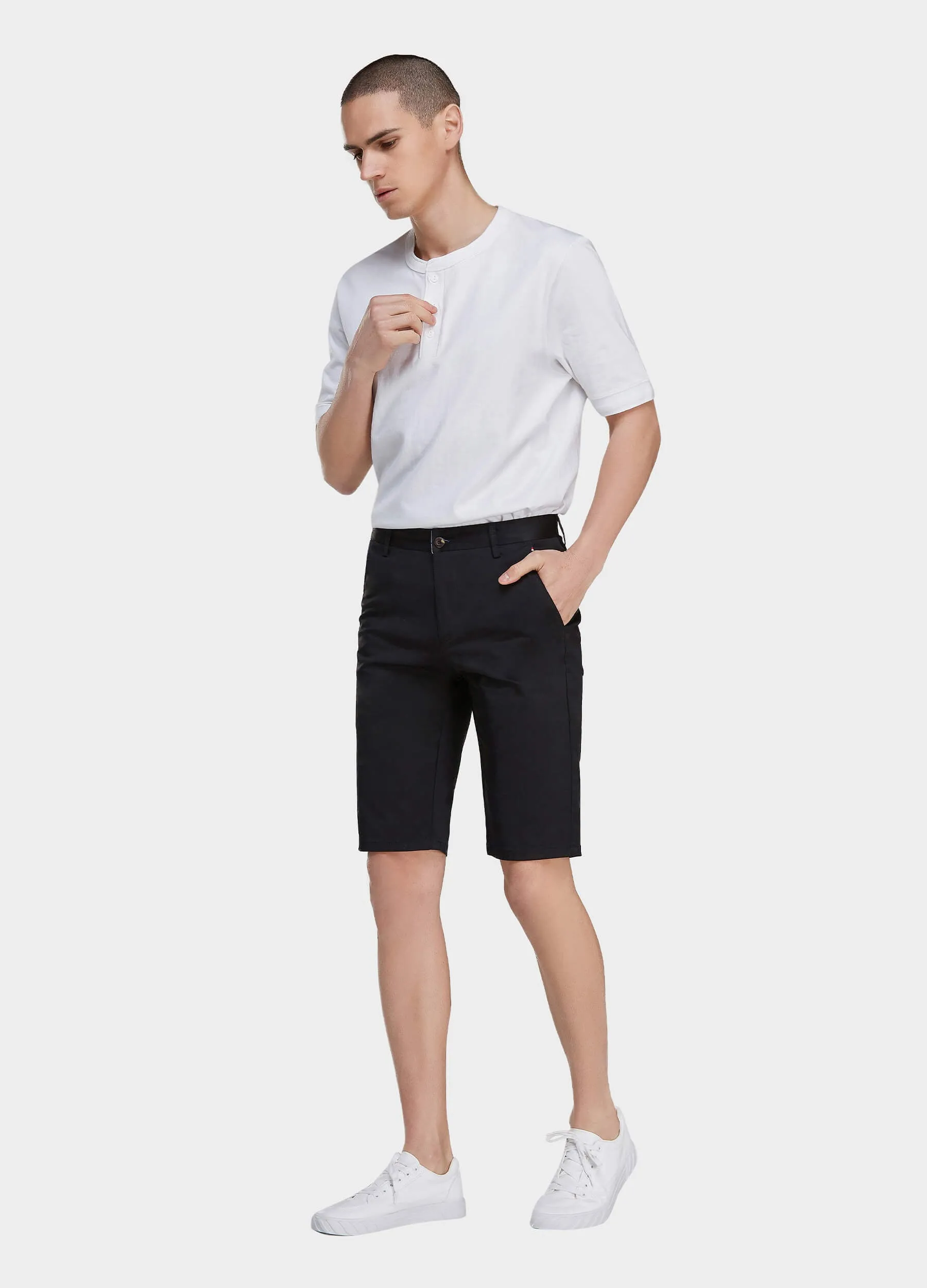 1PA1 Men's Flat Front Cotton Shorts with Slant Pocket Slim Fit(Clearance)