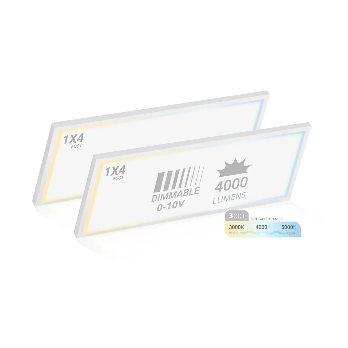 1x4 LED Flat Panel Light Surface Mount - 0-10V Dimmable - 3CCT 3000K-5000K - 4000LM