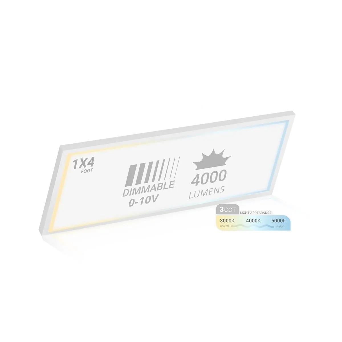 1x4 LED Flat Panel Light Surface Mount - 0-10V Dimmable - 3CCT 3000K-5000K - 4000LM