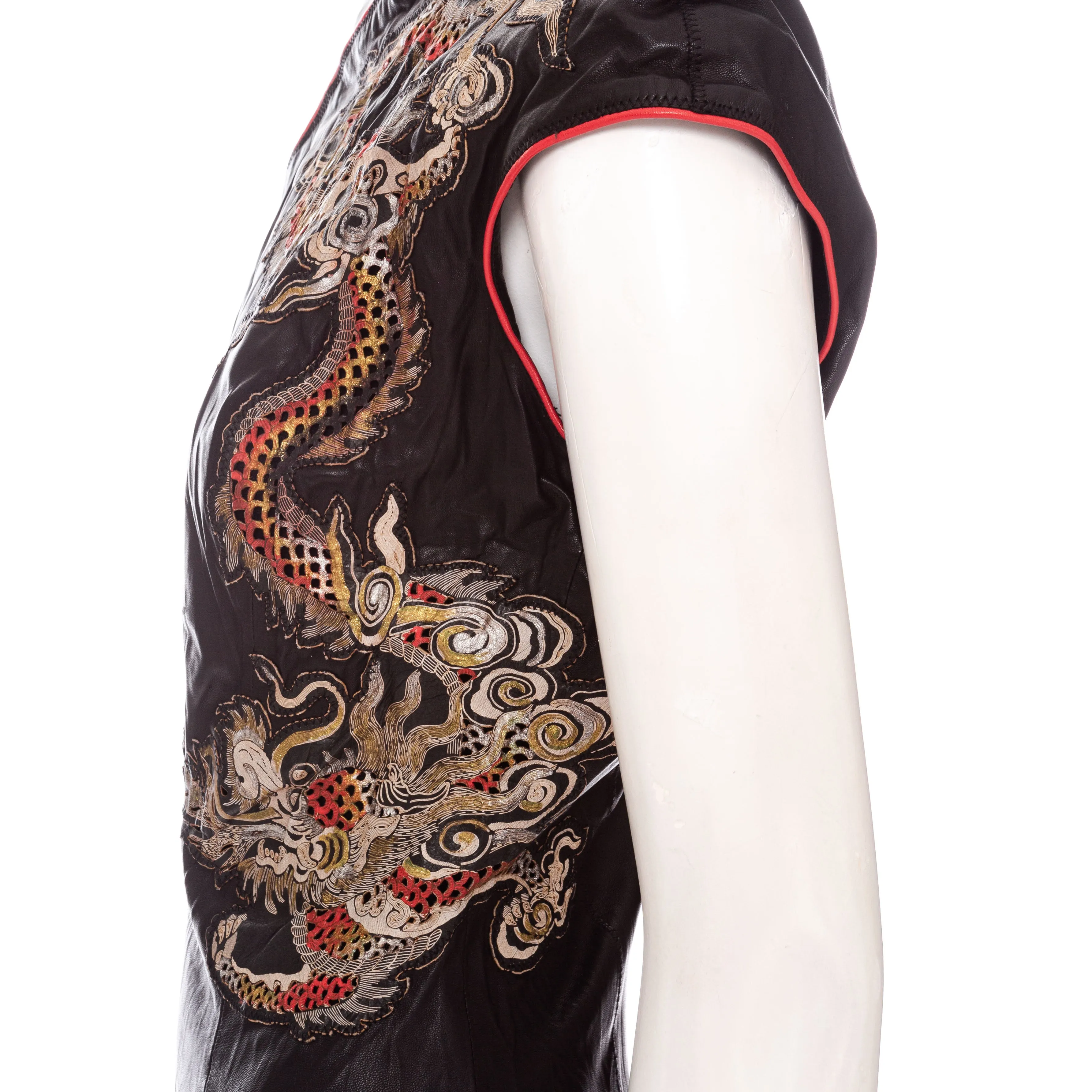 2003 Black Leather Dragon-Motif Cheongsam Top