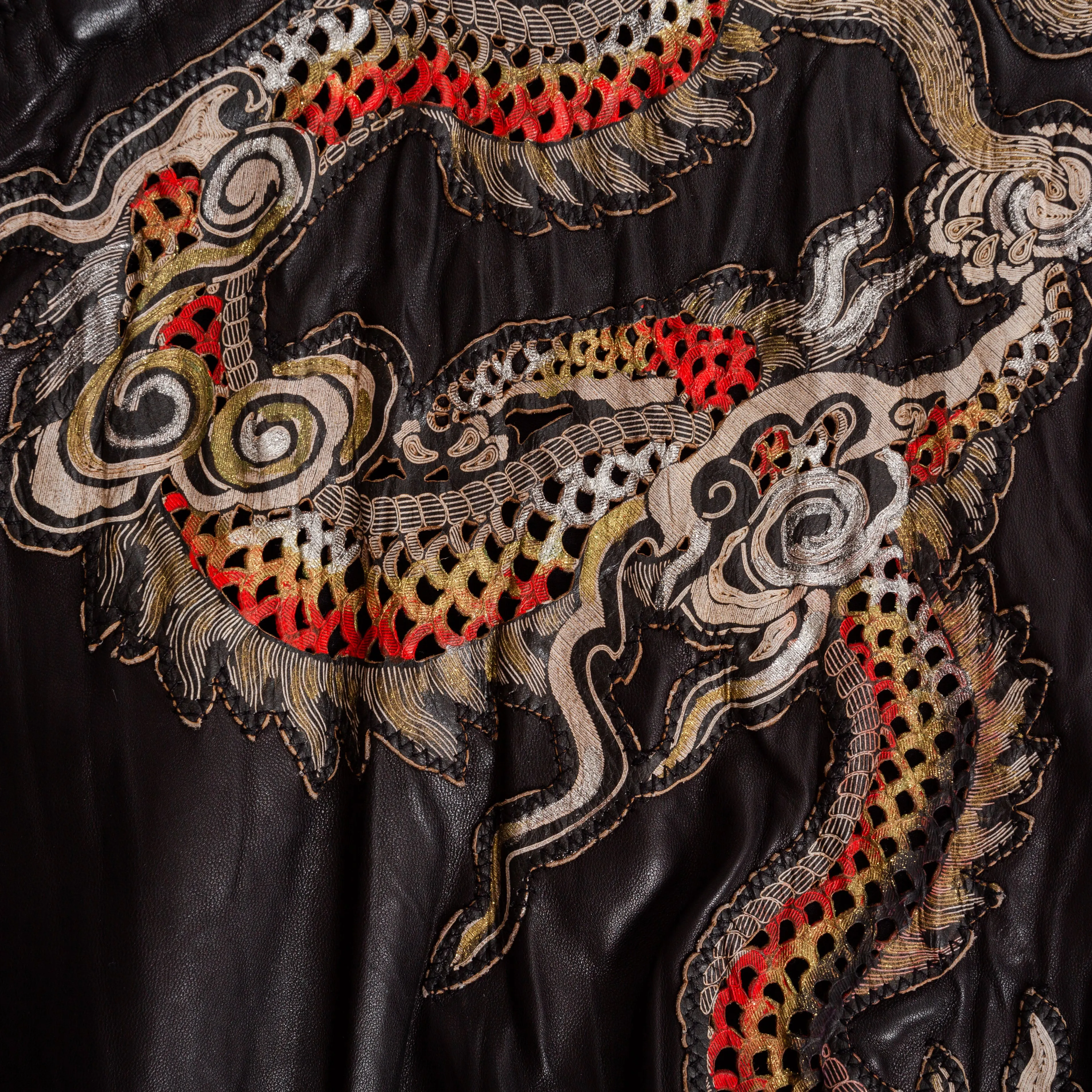 2003 Black Leather Dragon-Motif Cheongsam Top