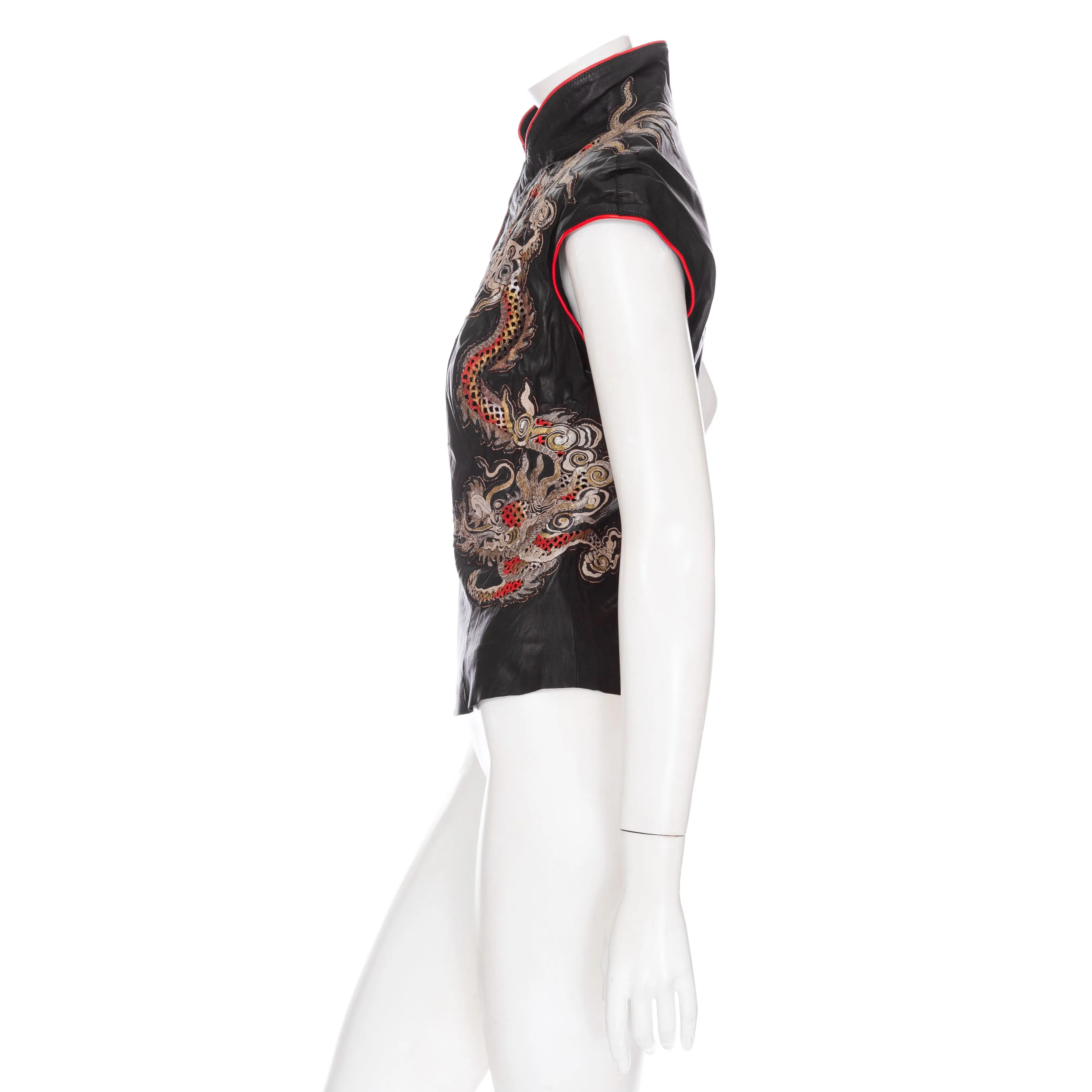 2003 Black Leather Dragon-Motif Cheongsam Top