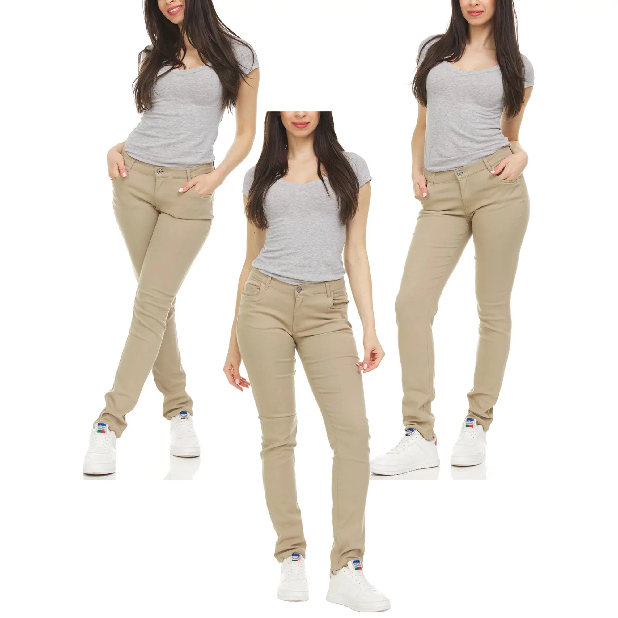 3-Pack Women's Super Stretchy Skinny 5-Pocket Uniform Soft Chino Pants