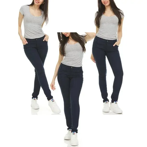 3-Pack Women's Super Stretchy Skinny 5-Pocket Uniform Soft Chino Pants