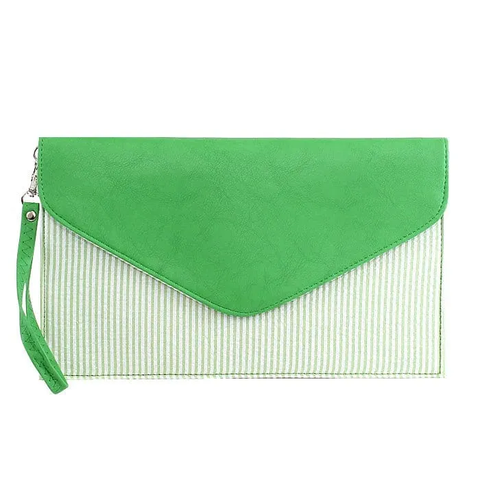 6024(BK) Seersucker Leather Top Envelope Clutch for Monogram