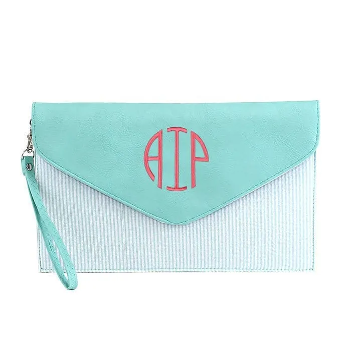 6024(BK) Seersucker Leather Top Envelope Clutch for Monogram