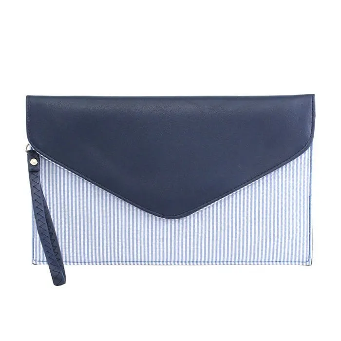 6024(BK) Seersucker Leather Top Envelope Clutch for Monogram