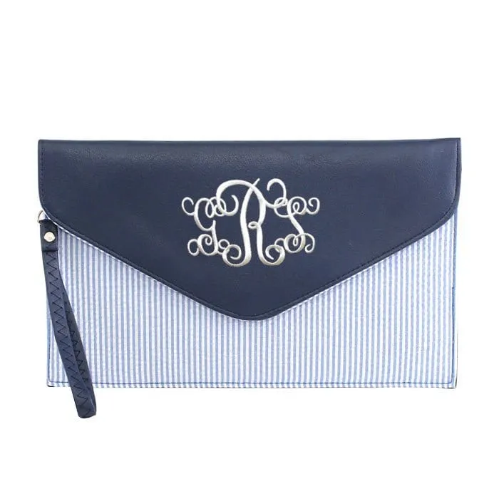 6024(BK) Seersucker Leather Top Envelope Clutch for Monogram