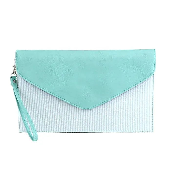 6024(BK) Seersucker Leather Top Envelope Clutch for Monogram