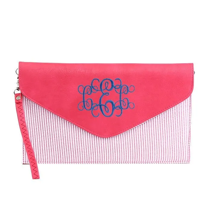 6024(BK) Seersucker Leather Top Envelope Clutch for Monogram