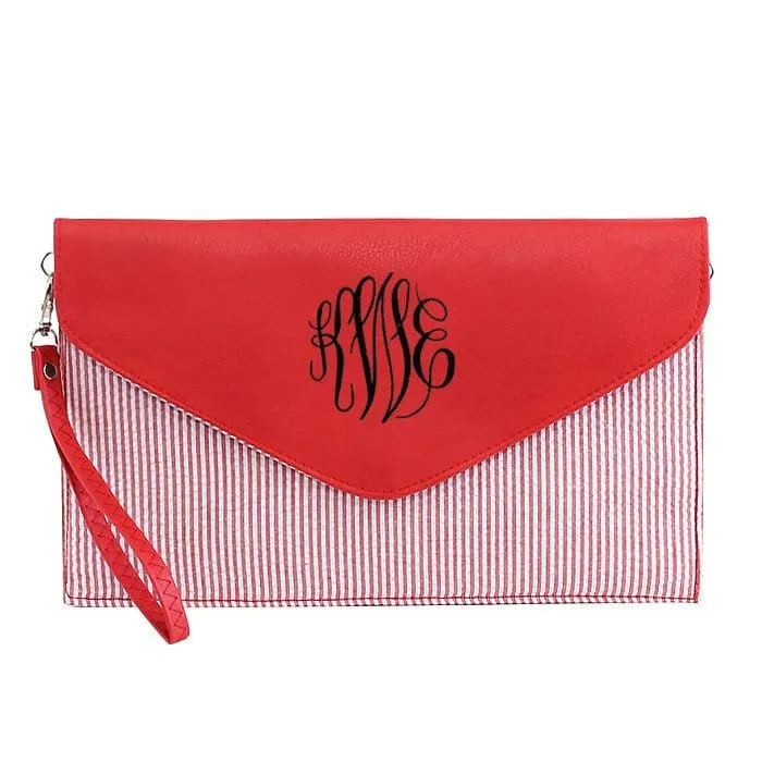 6024(BK) Seersucker Leather Top Envelope Clutch for Monogram