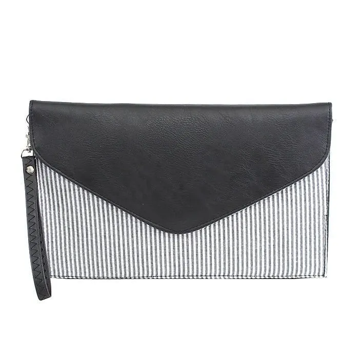 6024(BK) Seersucker Leather Top Envelope Clutch for Monogram