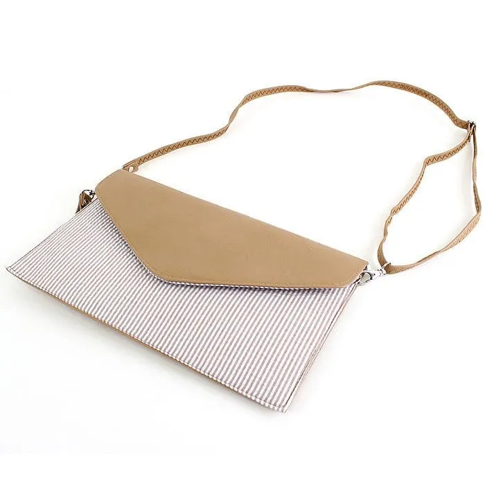 6024(BK) Seersucker Leather Top Envelope Clutch for Monogram