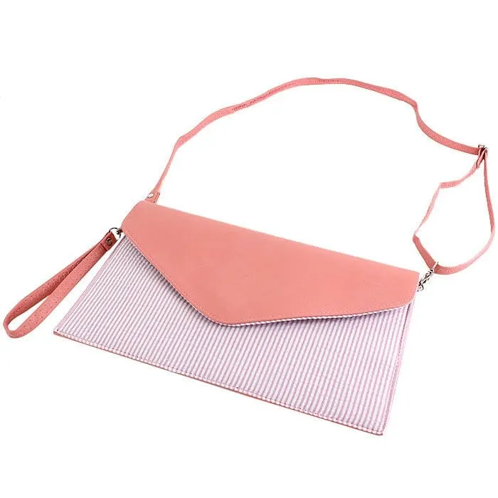 6024(BK) Seersucker Leather Top Envelope Clutch for Monogram