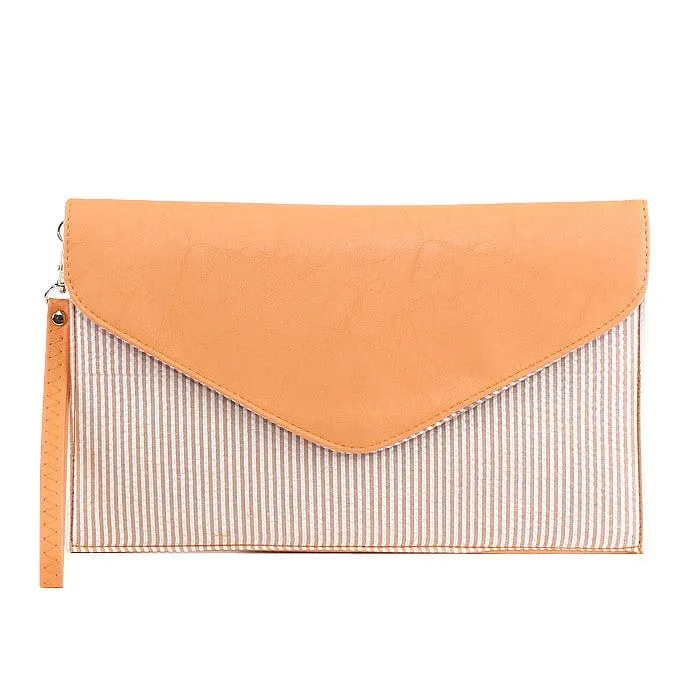 6024(BK) Seersucker Leather Top Envelope Clutch for Monogram