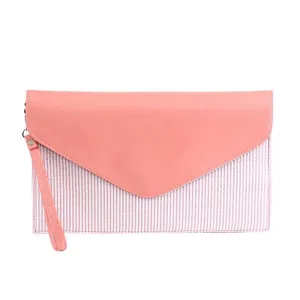 6024(BK) Seersucker Leather Top Envelope Clutch for Monogram