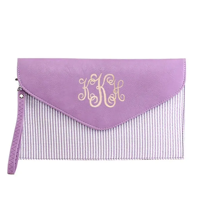 6024(BK) Seersucker Leather Top Envelope Clutch for Monogram