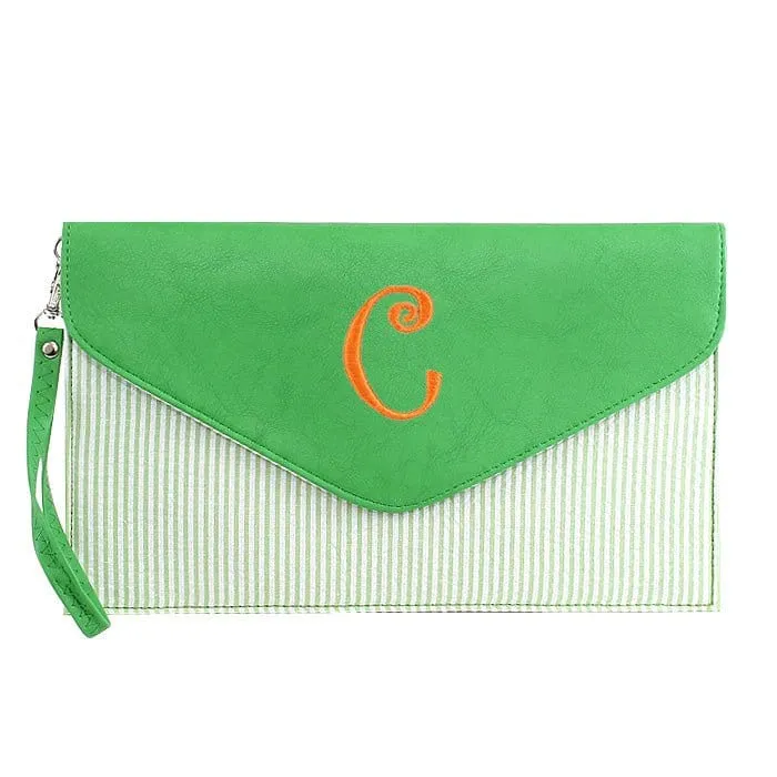 6024(BK) Seersucker Leather Top Envelope Clutch for Monogram