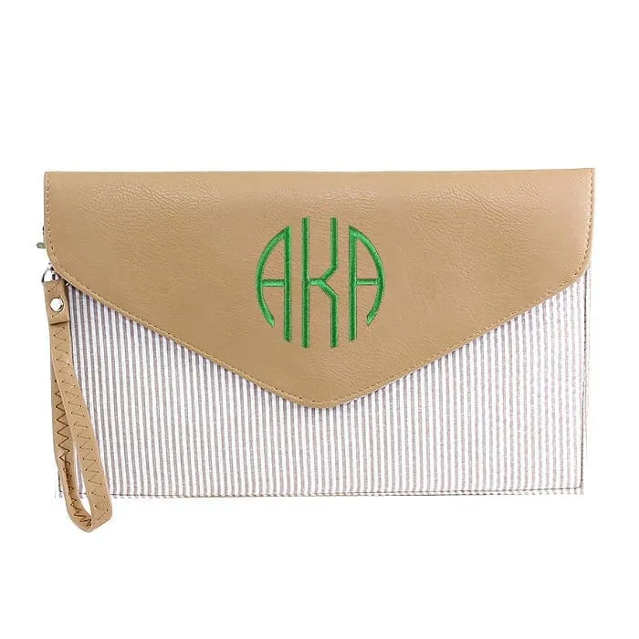 6024(BK) Seersucker Leather Top Envelope Clutch for Monogram