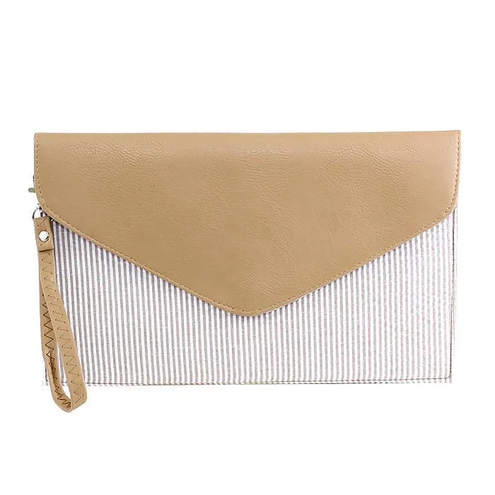 6024(BK) Seersucker Leather Top Envelope Clutch for Monogram