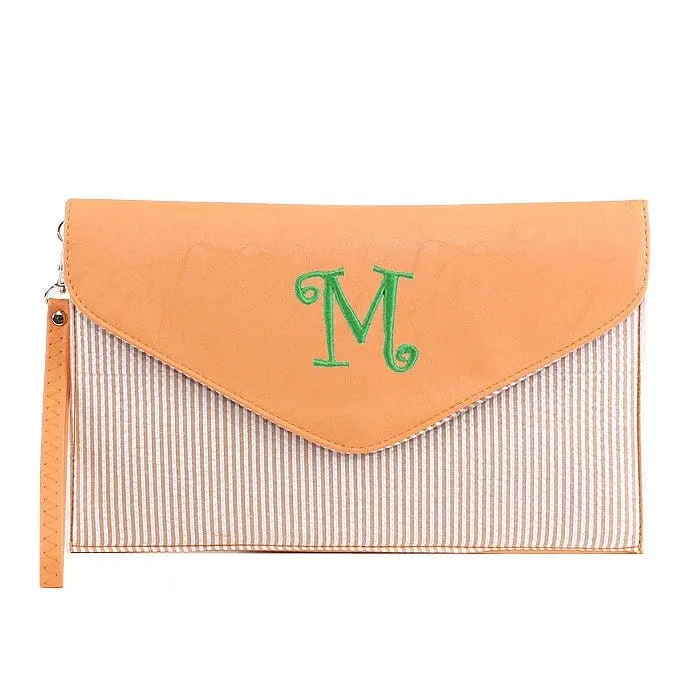 6024(BK) Seersucker Leather Top Envelope Clutch for Monogram