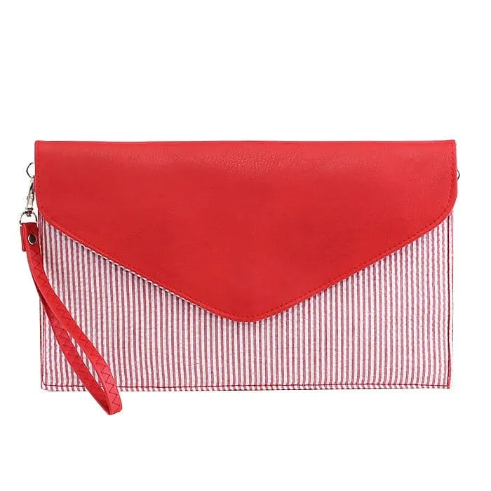 6024(BK) Seersucker Leather Top Envelope Clutch for Monogram