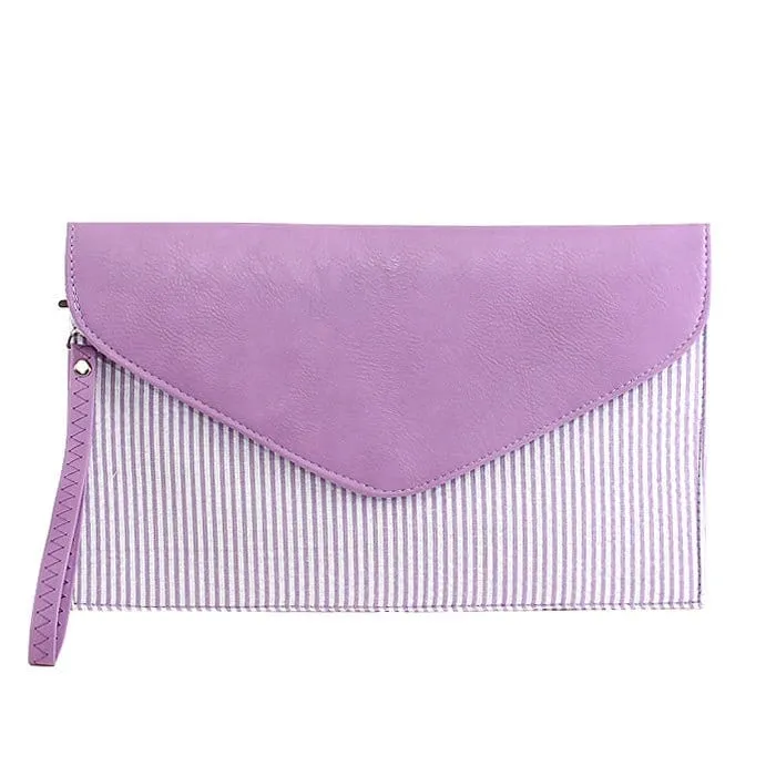 6024(BK) Seersucker Leather Top Envelope Clutch for Monogram