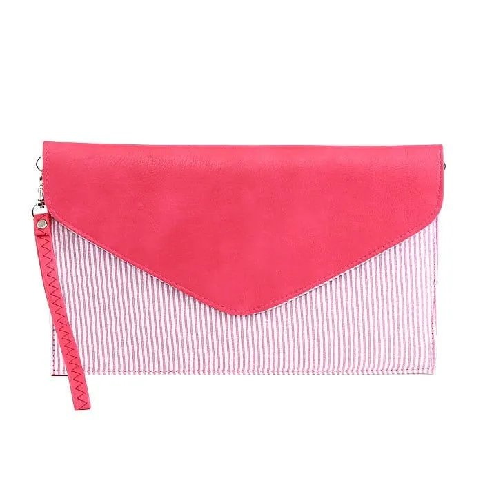 6024(BK) Seersucker Leather Top Envelope Clutch for Monogram