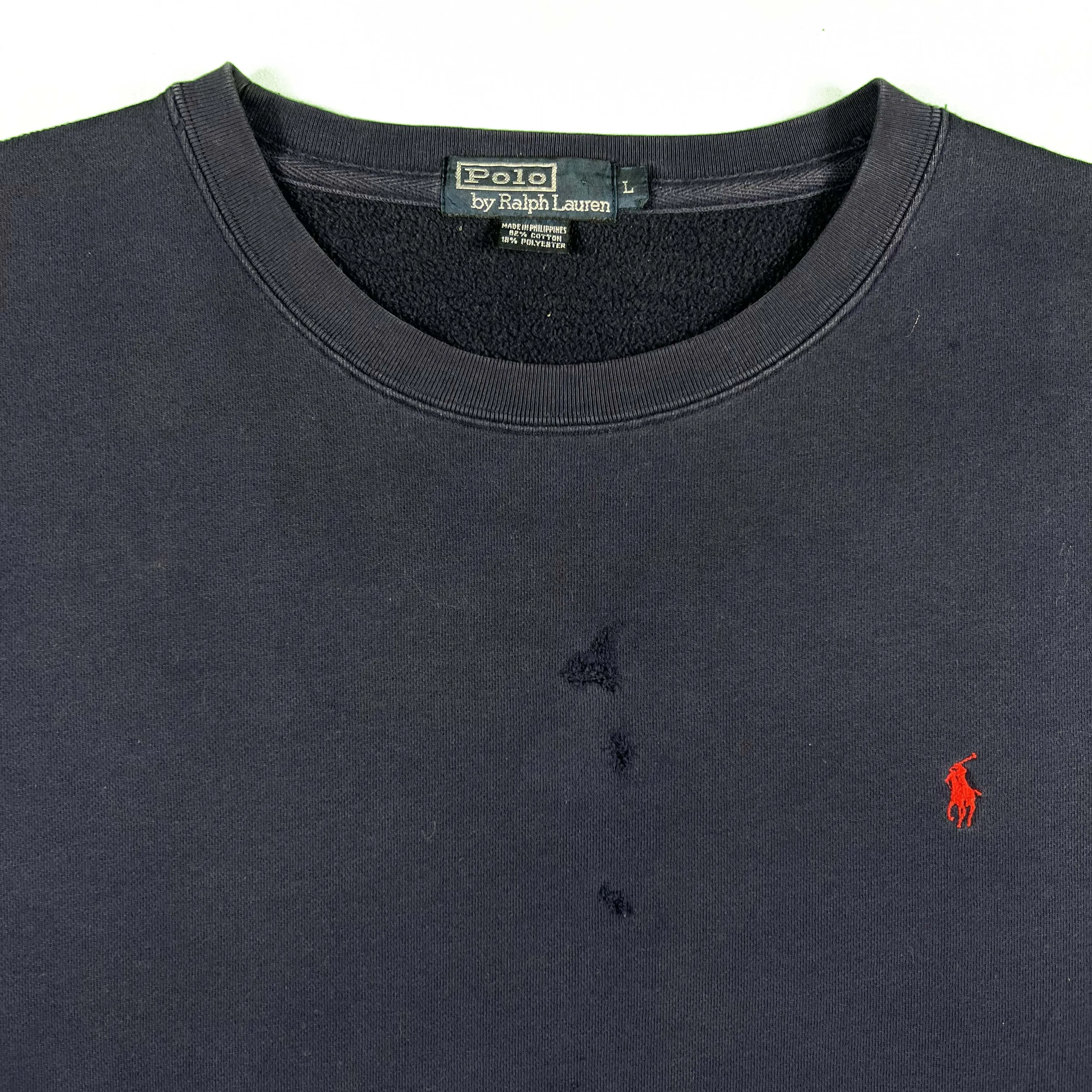 90s Faded Navy Blue Distressed Polo RL Sweatshirt- L