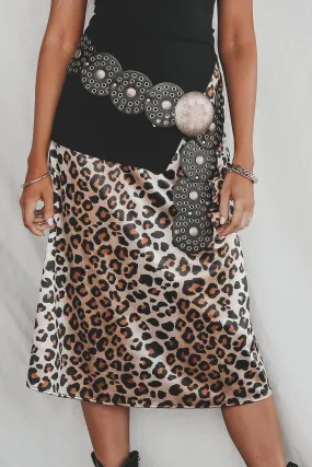 All Eyes On Me Leopard Print Satin Midi Skirt