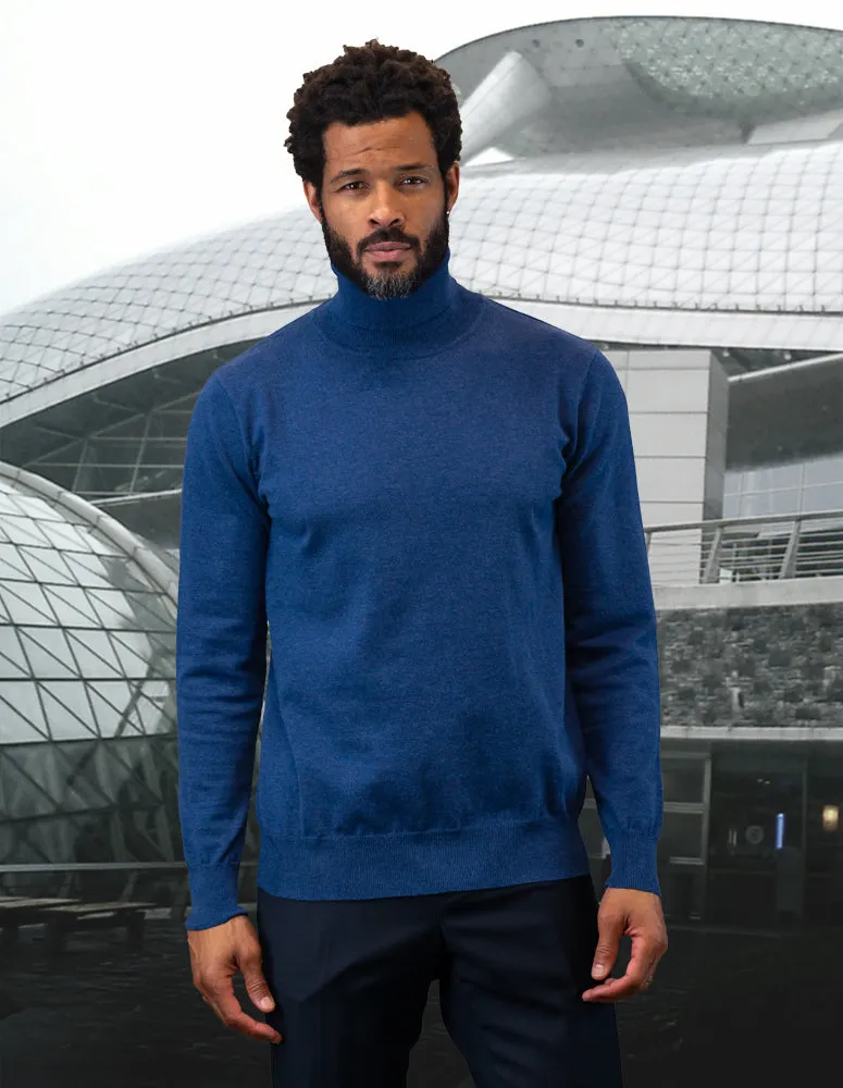 ALL YEAR ROUND MODERN FIT TURTLE NECK SWEATER. WOOL & CASHMERE | SAPPHIRE | TNS-100