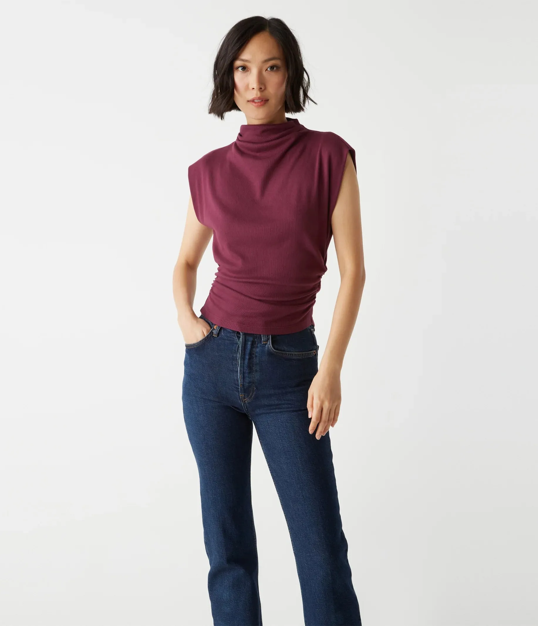 Amara Mock Neck Top in Beetroot