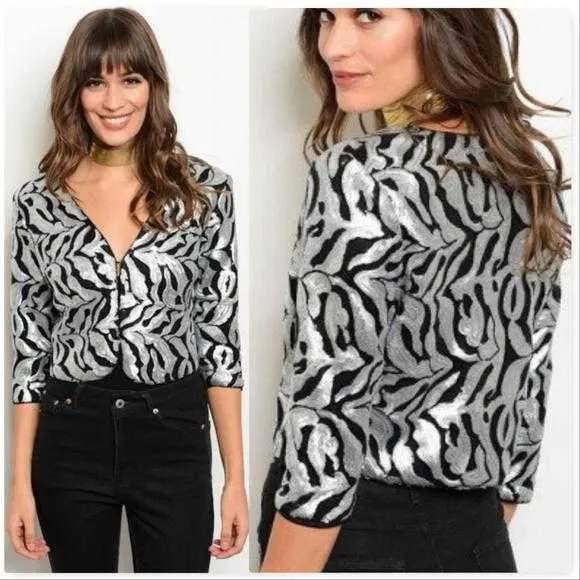 Animal Zebra Print Sequin Jacket