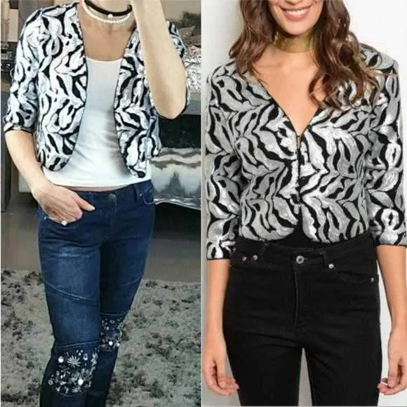 Animal Zebra Print Sequin Jacket