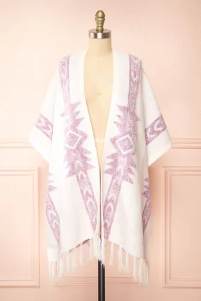 Arwen | White Poncho w/ Pastel Print