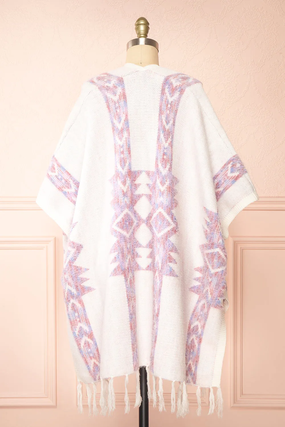 Arwen | White Poncho w/ Pastel Print