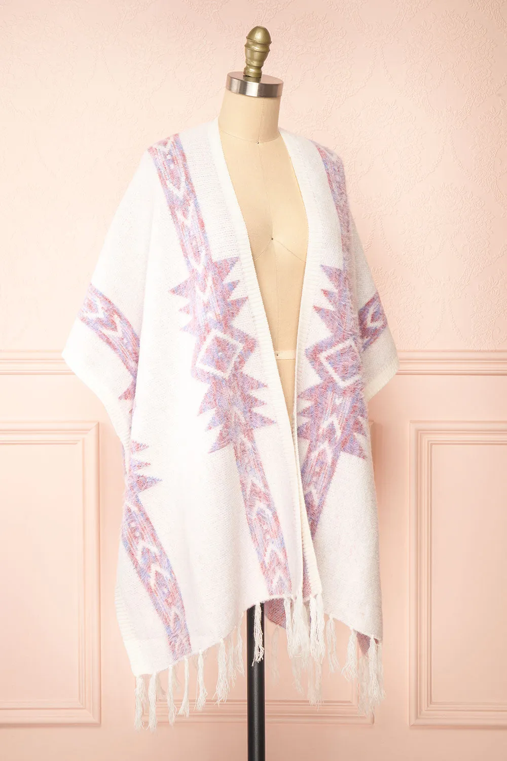 Arwen | White Poncho w/ Pastel Print