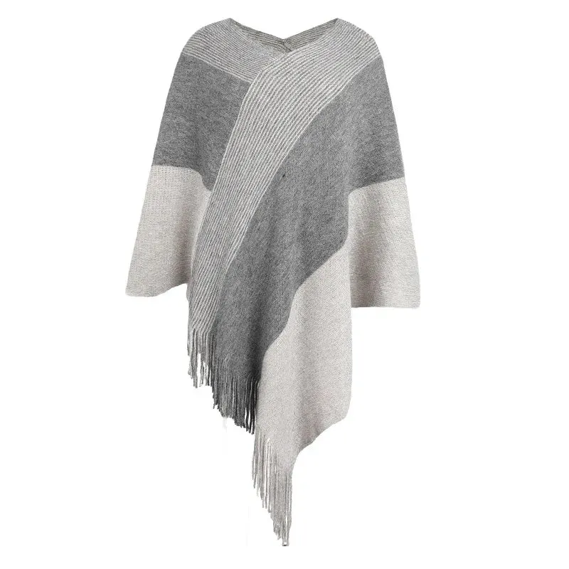 Autumn Winter Contrast Cloak Shawl Fashion Street  Poncho Capes