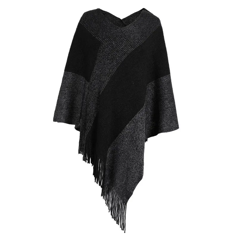 Autumn Winter Contrast Cloak Shawl Fashion Street  Poncho Capes