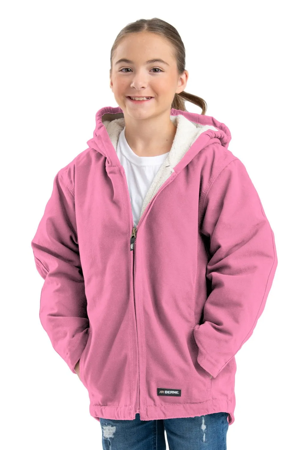 Berne Desert Rose 100% Cotton Girls Sherpa-Lined Softstone Hooded Jacket