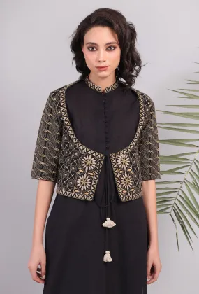 Black Front Tie Kantha Jacket