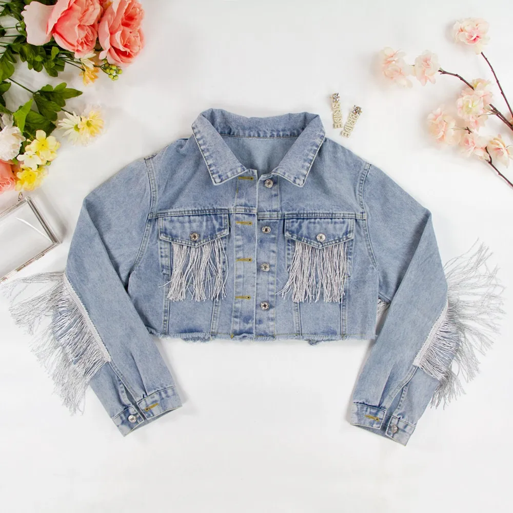 (Blue Fringe) Bridal Denim Jacket