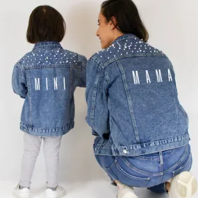 (Blue Pearl) Cute Mother and Daughter Denim Jackets