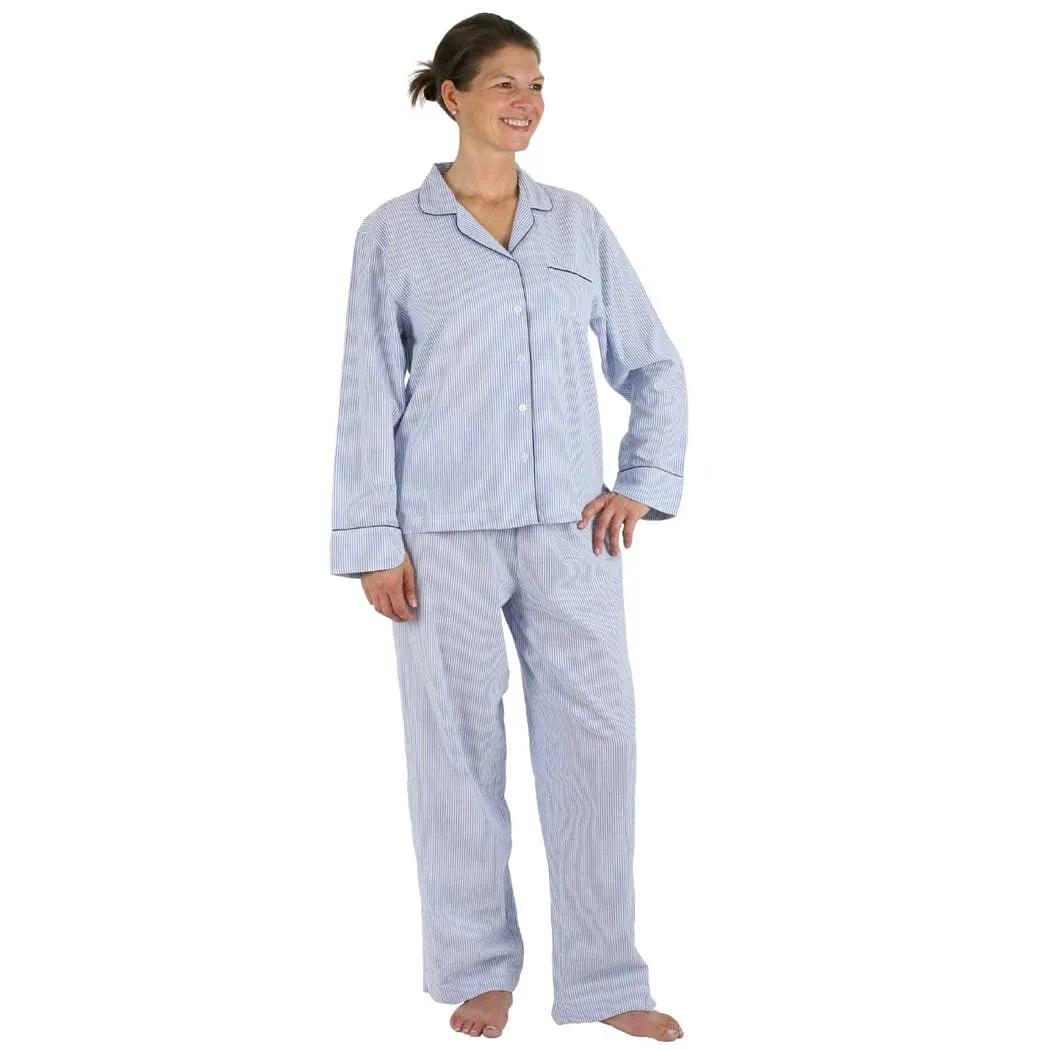 Blue Seersucker-Navy Long Sleeve Pajamas